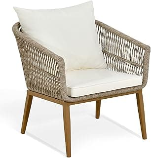 YITAHOME Dining Single Sofa Chair, Indoor-Outdoor Wicker Bistro Chairs, PE Rattan Outdoor Armchair Seating for Patio, Backyard, Poolside, Balcony - Tan