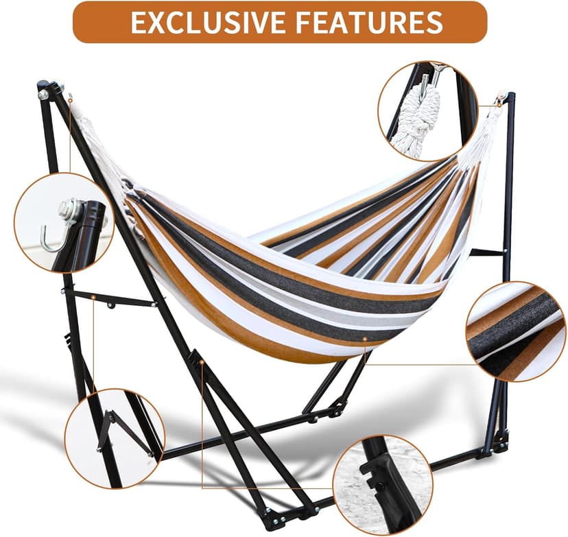 Hammock with Foldable Steel Stand,Frabic Tension Adjustable,Carrying Bag Included, 616 lbs Weight Capacity, Portable Suitable for Outside Garden Yard Outdoor Inhouse Multicolour