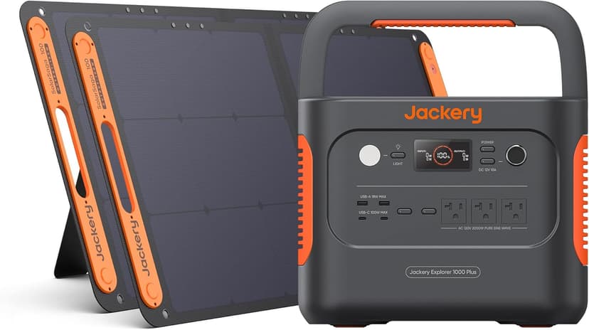 Jackery 1000 Plus Solar Generator, 1264Wh Portable Power Station with 2xSolarSaga 100W Solar Panels, 2000W Output Expandable Home Backup Power for Off-grid Living, Outdoor Camping and Exploration