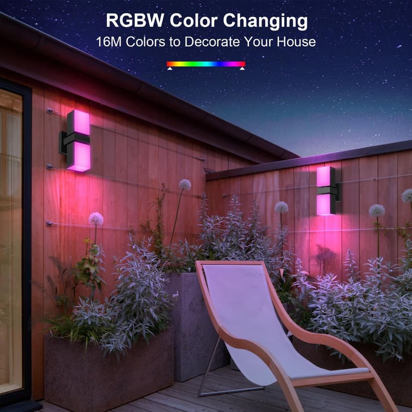 XMCOSY+ Outdoor Wall Lights, 1400LM Smart RGBCW Porch Lights Outdoor Exterior House LED Wall Lighting, WiFi APP Control, Compatible with Alexa, Adjustable Dual-Head IP65 Waterproof Wall Sconces (2PK)