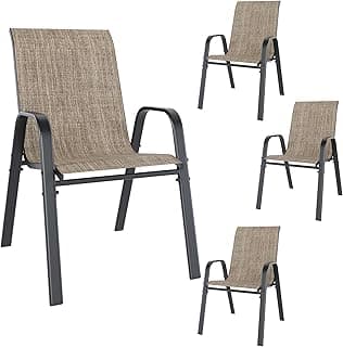 Patio Dining Chairs Set of 4 Outdoor Stackable Dining Chairs for All Weather 330lbs Capacity Heavy Duty Textilene Fabric Rustproof Metal Frame Patio Furniture for Backyard Garden Poolside (Brown)