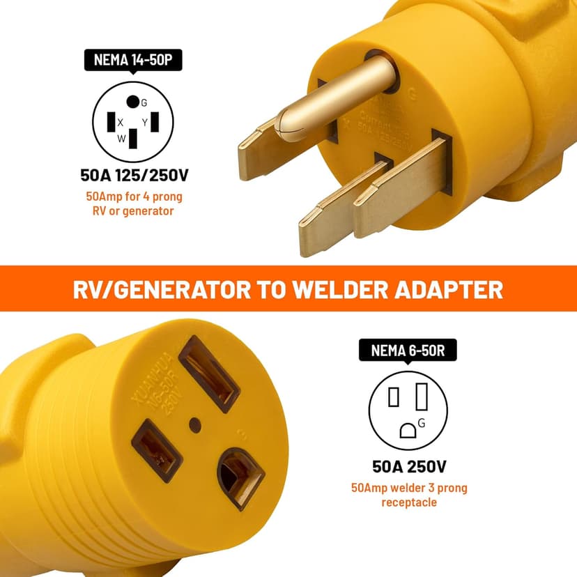 MECMO Nema 14-50P to 6-50R Welder Compact Adapter Cord, 50 Amp 4 Prong RV Generator Male Plug to 3 Prong Welder Outlet for Welder Welding Generator, Heavy Duty 14-50 Male to 6-50 Female Power Adapter