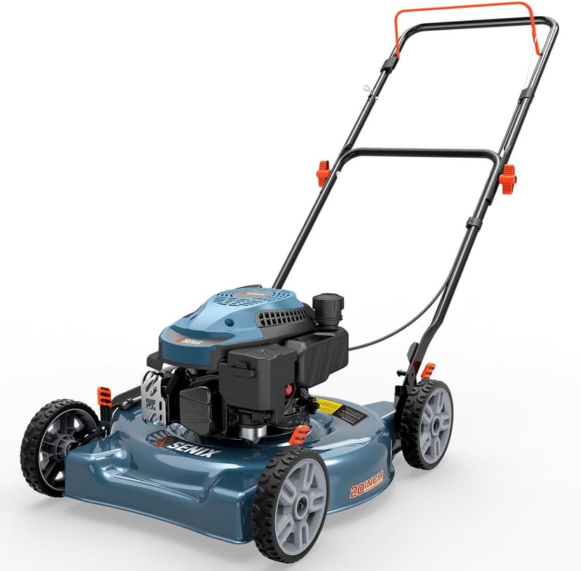 Senix 144 cc Gas Lawn Mower, 20 inch 2-in-1 Push Mower with Mulching and Side Discharge, 4-Cycle Engine, 5 Position Cutting Height Adjustment for Lawn, Yard and Garden (LSPG-L5)