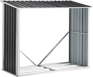 Outdoor Steel Firewood Storage Shed,Heavy Duty Log Holder,Weather-Resistant Open Wood Shed with Sloped Roof Fireplace Wood Storage Rack Half Cord(70.9''X30.7''X58.3'' Inch)