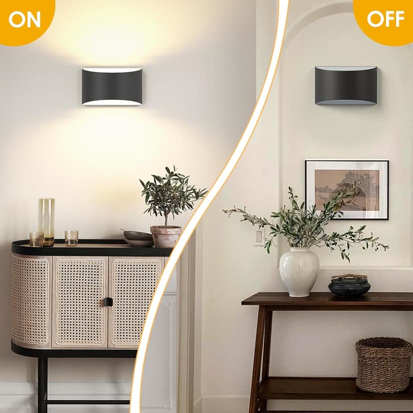 FOLKSMATE Modern LED Wall Sconces, 3000K Warm White Hardwired Wall Lights Set of 2, 10W Up and Down Wall Mount Light, Matte Black Indoor Sconces Wall Lighting