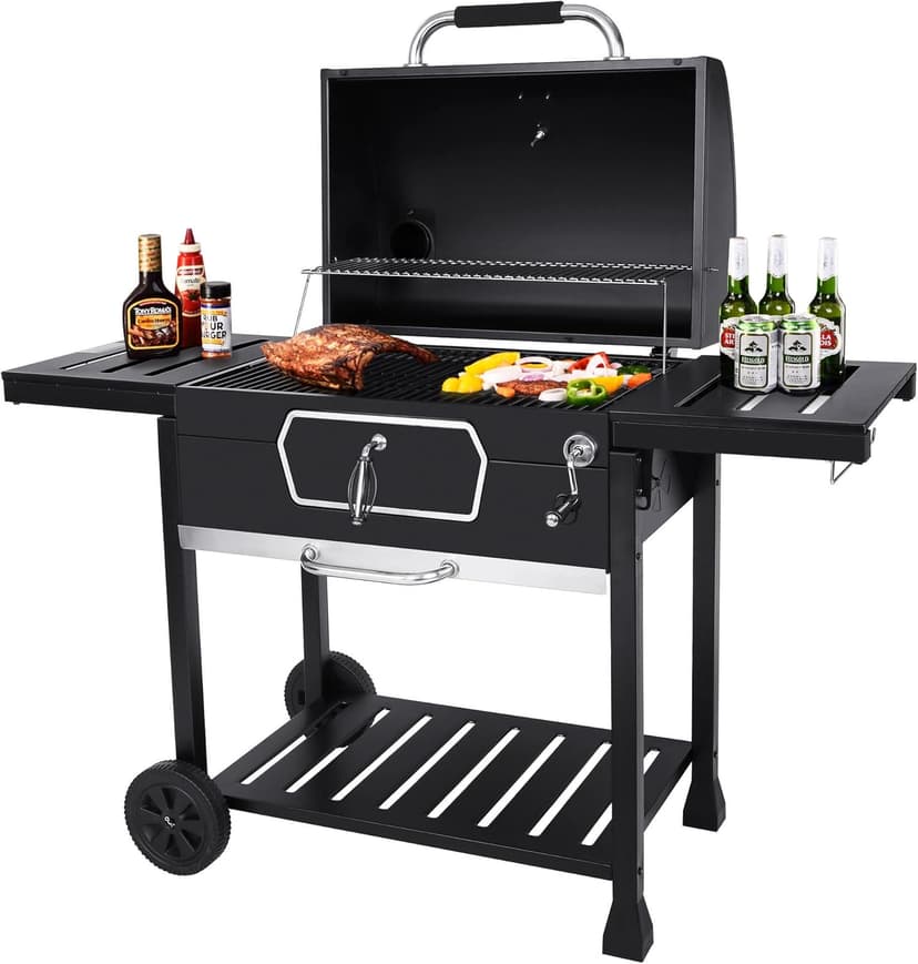 Royal Gourmet CD2030AN 30-Inch Charcoal Grill, Deluxe BBQ Smoker Picnic Camping Patio Backyard Cooking, Black, Large