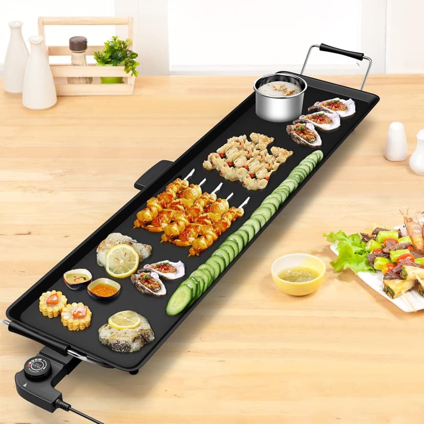 ARLIME Electric Griddle, 35" Teppanyaki Grill w/Extra Large Tabletop, Portable BBQ Grill Electric with Drip Pan & Adjustable Temperature, Long Griddle for Party, Home, Camping, Cooking