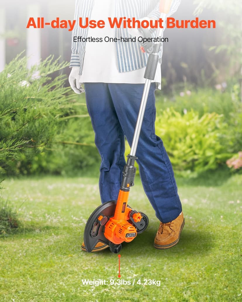 VEVOR Lawn Edger, 9-inch Large Blade, 20 V Battery Powered Cordless Edger Lawn Tool with 3-Position Blade Depth, Adjustable Handle, with Battery and Charger, for Lawns, Driveways, and Sidewalk Edges