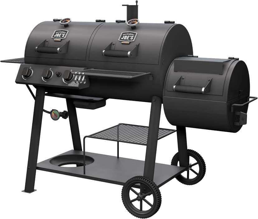 OKLAHOMA JOE'S® Canyon™ Deluxe Charcoal and Propane Gas Combination Smoker and Grill, Black Steel, 24203005