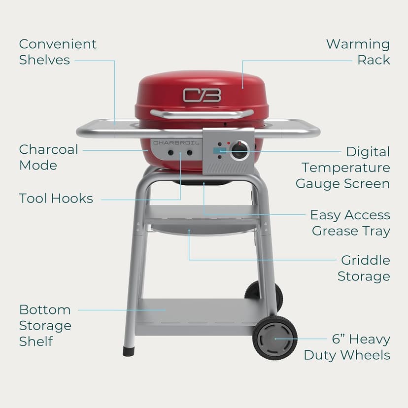 Bistro Pro™ Electric Grill & Griddle + Charcoal Mode, Red - 25302146