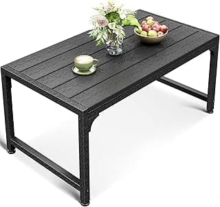 ODK Outdoor Coffee Table, Rectangle Weather-Resistant Patio Coffee Table for Garden, Balcony, Hot Tub, Poolside, Heavy-Duty Metal Frame, Black
