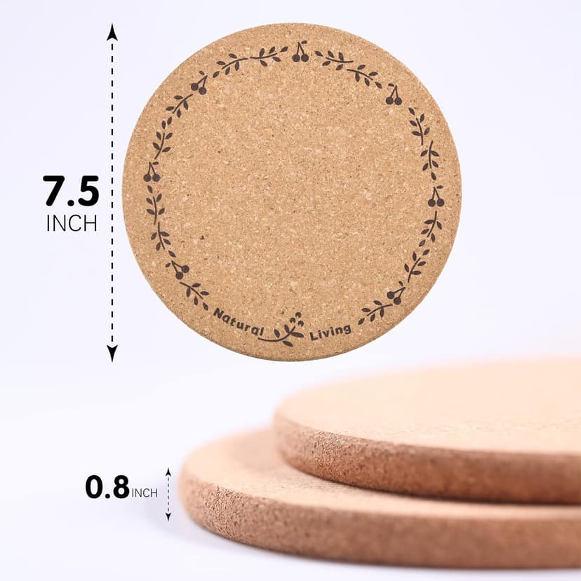 Round Cork Trivets - Hot Pads for Dishes, Pots, Pans & Baking Sheets - Table & Countertop Use
