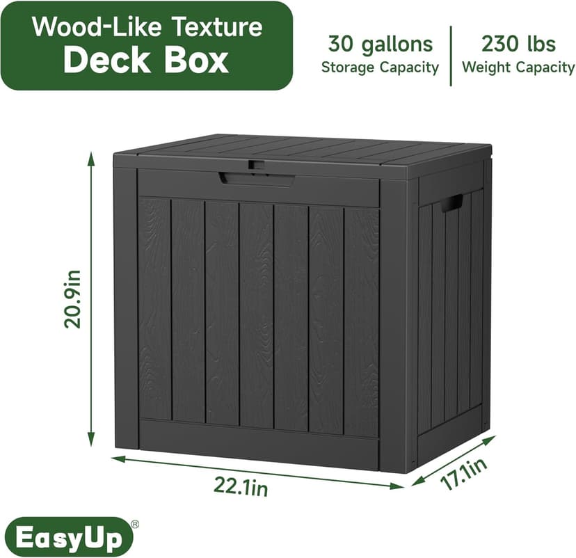 30 Gallon Resin Deck Box Waterproof, UV Resistant Outdoor Storage Box for Delivery, Patio, Garden,and Porch,Striped Black