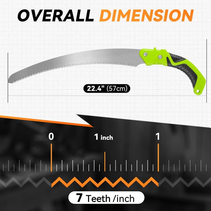 Auto Dynasty 15.5" Curved Handsaw Blade Pruning Hand Saw with Scabbard Safety Sheath Non-Slip Comfort Grip for Sawing, Trimming, Gardening, Cutting Wood, Green