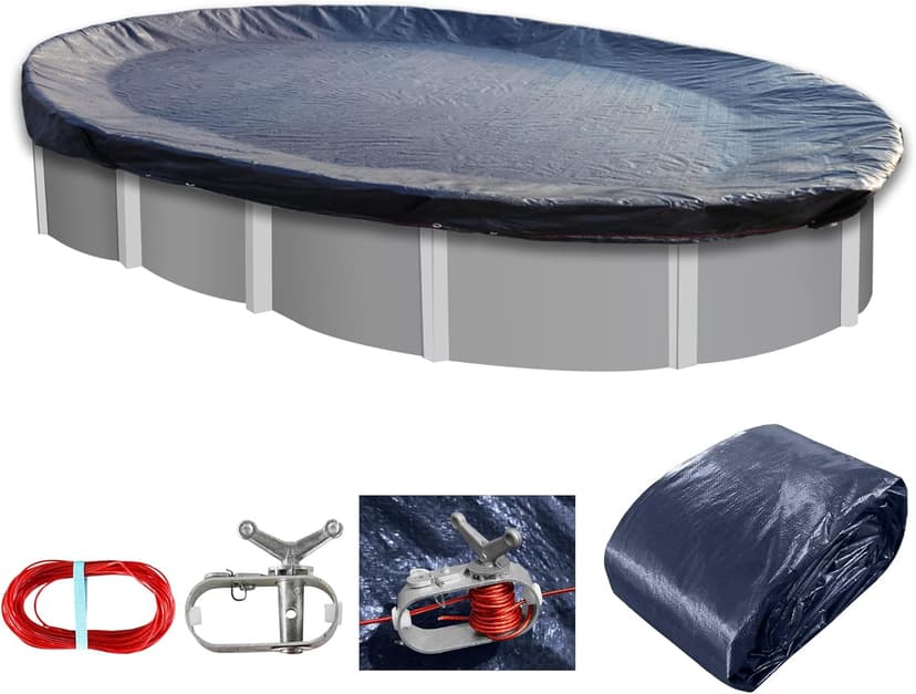 STARPYNG-Round Swimming Pool Cover, 5mil,Navy Blue and Black,Winter Underground Pool Cover,Easy Install, UV Protection,Water Proof Oval(Pool Size:19x28FT,Cover Size: 16x25FT)