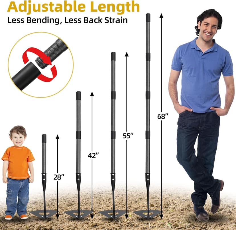 Hollow Garden Hoe - Heavy Duty Triangle Weed Hoes for Gardening,68" Adjustable Long Handle, Sharp Blade Hand Weeding Tool for Vegetable Gardens, Flower Beds, Lawn Edges & Tight Spaces