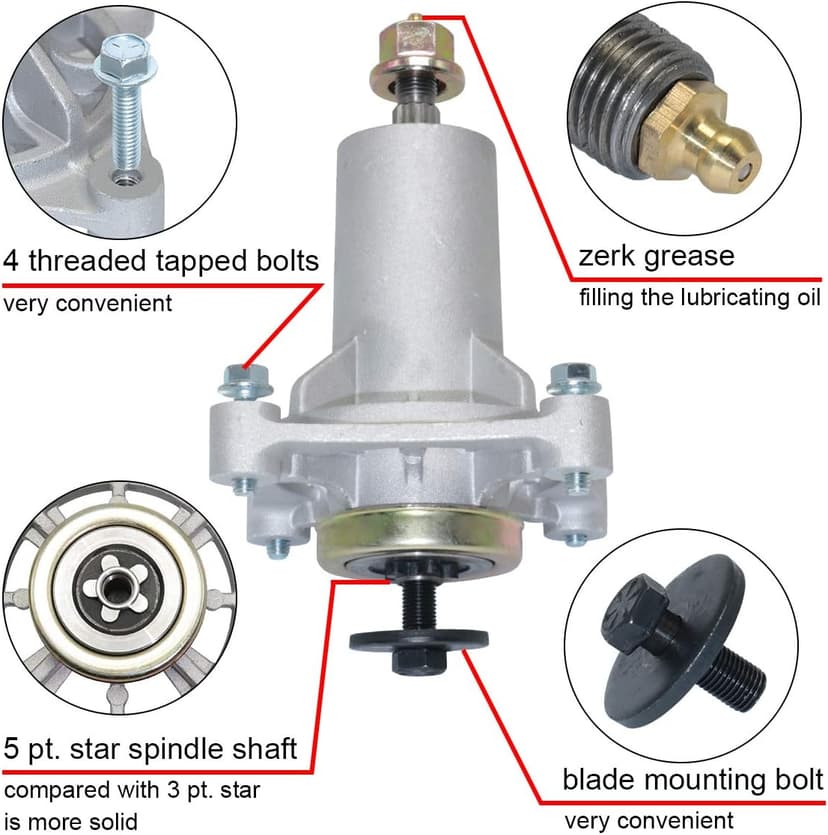 2pcs Lawn Mower Spindle Assembly for Dixon 532192870 Husqvarna 532192870 532187292 532187281 539112057 587125401 587820301 AYP 187292 Ariens 21546238 with 4 Tapped Bolts Zerk Grease