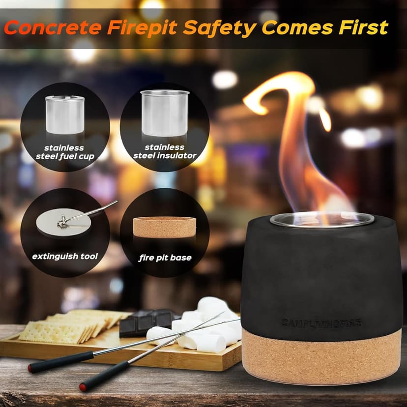 Tabletop Fire Pit, Round Concrete Smokeless Smores Fire Pit Table Top as Smores Maker Kit for Indoor & Patio Decor, Gifts for Women Mom Her Wedding Housewarming Christmas Birthday White Elephant Gifts