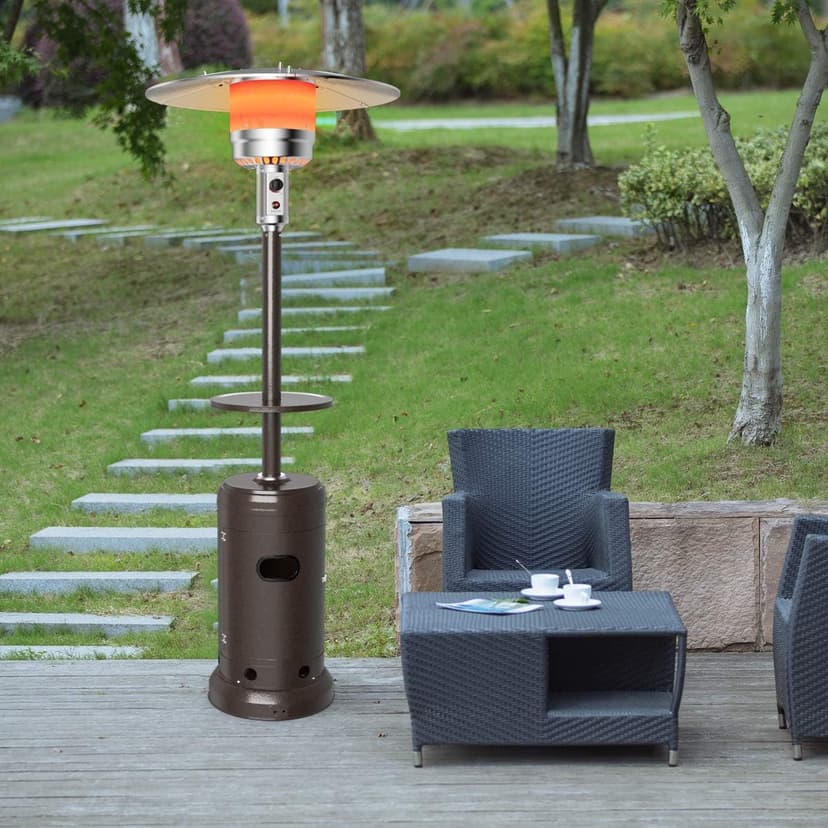 Tangkula 48,000 BTU Propane Patio Heater with Wheels, Outdoor Heaters for Patio with Shelf Tabletop, Stainless Steel Burner, Auto Shut Off & Tip-Over Protection, Portable Patio Heaters for Outdoor Use