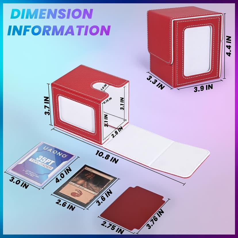 Card Deck Box with MTG Commander Display, Deck Case Holds 100+ Double-Sleeved Cards, Storage Box Fits TCG/PTCG/Sports Card with 2 Dividers, 1 Toploader (Red, White)