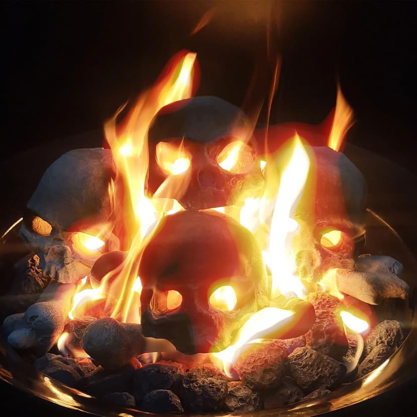 9 Pcs Ceramic Skulls for Fire Pit, Durable Reusable Fireproof Fire Pit Skull Log for Bonfire, Campfire, Fireplace, Firepit, Halloween Decor for Gas, Propane (Light Driftwood)