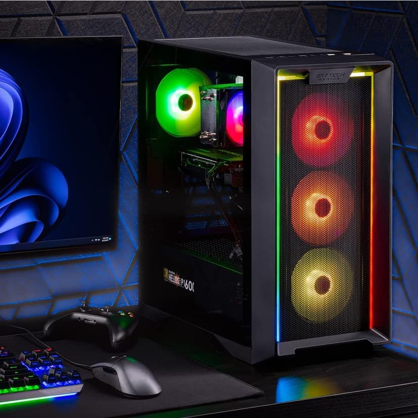 Skytech Nebula Gaming PC Desktop, Ryzen 5 5600 3.5 Ghz (4.4GHz Turbo Boost), NVIDIA RTX 3050 6GB GDDR6, 1TB SSD, 16GB DDR4 RAM 3200, 650W Gold PSU, Wi-Fi, Win 11 Home