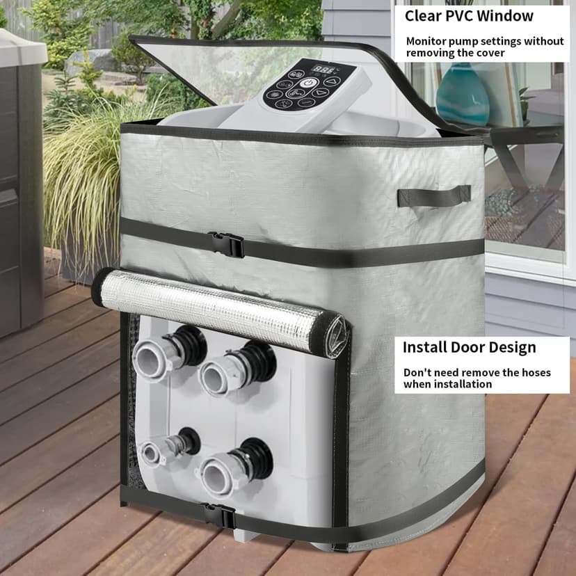 UCEDER Insulated Inflatable Hot Tub Spa Heater Pump Cover with Clear PVC Window, Energy-Saving and Eco-Friendly Insulation for Winter Freeze Protection