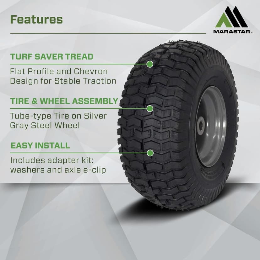 MARASTAR 21446-2PK 15x6.00-6 Tire and Wheel Assembly, Pneumatic Replacement Lawn Mower Front Tires Compatible with Craftsman Riding Lawn Mowers, 2 Pack, Easy Install Assembly