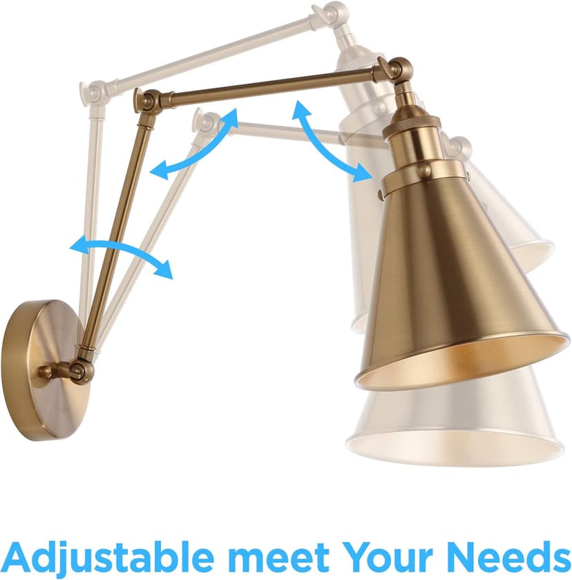 JONATHAN Y JYL7461A Rover 7" Farmhouse Industrial Adjustable Arm Metal LED Wall Sconce Rustic Bohemian 2700K LED 4W Bulb for Entryway Lobby Kitchen Bathroom Bedroom Living Room Hallway, Brass Gold