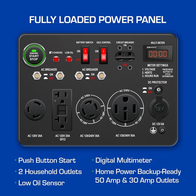 DuroMax XP13000EH Dual Fuel Portable Generator 13000 Watt Gas or Propane Powered Electric Start-Home Back Up, Blue/Gray