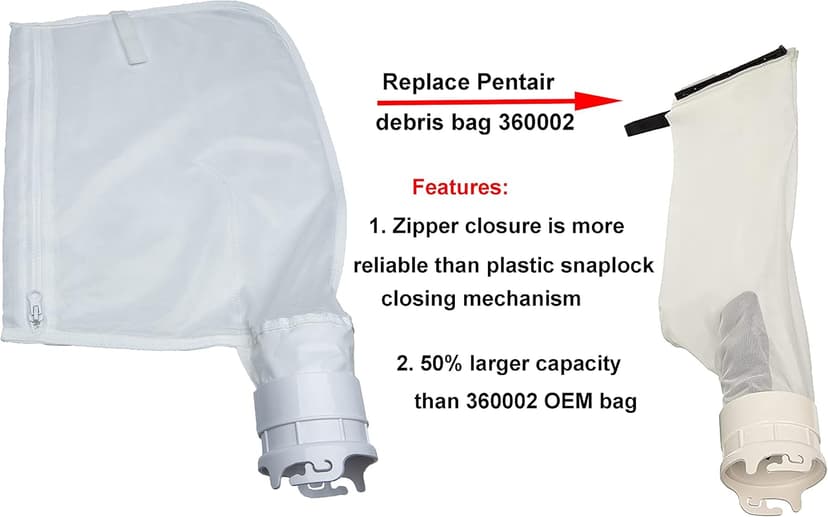 ATIE Pool Cleaner Fine Mesh Bag with Zipper Enclosure, Compatible with Pentair Kreepy Krauly Legend, Platinum, Letro Pool Cleaners Debris Bag 360002 and EU16 Bag (2 Pack)
