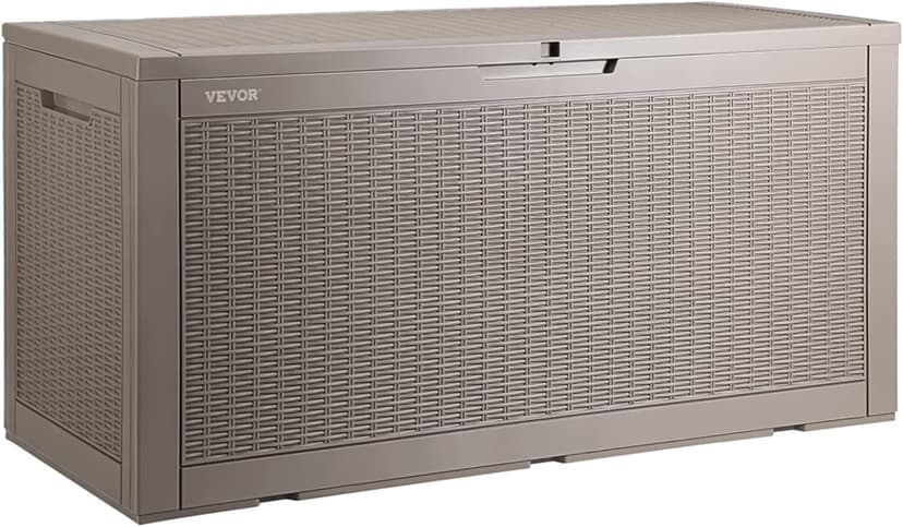 VEVOR Deck Box, 100 Gallon Outdoor Storage Box, 48.0" x 21.5" x 24.5", Waterproof PP Deckbox with Aluminum Alloy Padlock, for Patio Furniture, Garden Tools, Outdoor Cushions, Gray