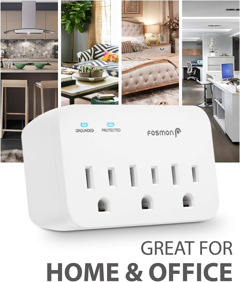 Fosmon Refrigerator Surge Protector, 3 Outlet Heavy Duty Appliance Surge Protector with High Joules for Fridge, Microwave, Washing Machine, Garage Door, 1200J, 1875 Watts, 3 Prong, ETL Listed