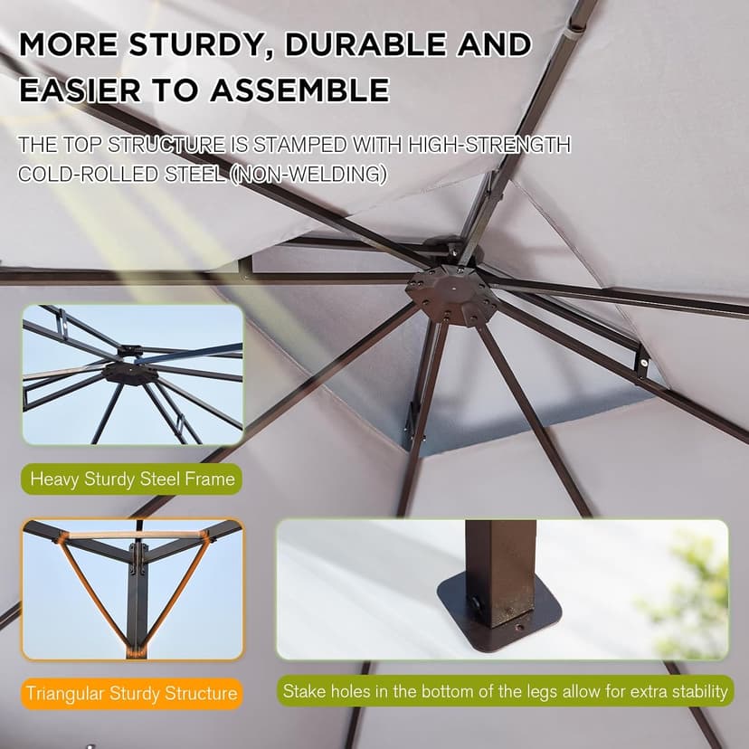 [Upgraded] 10x12 Gazebo with Mosquito Netting,Sturdy Metal Outdoor Patio Gazebo[Heavy Duty Frame],Gazebos Canopy Tent with Dual Air Roof,Patio Canopy Gazebos,Wind Resistant/Waterproof for Deck
