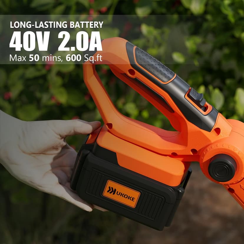 Ukoke Cordless Tiller Cultivator 40V 2.0 A Battery 280 max RPM Powered Tiller Cultivator, w/24 Steel Blade Cultivate Max Tilling 5'' deep Path by 7.8'' Wide, Orange, CT1940