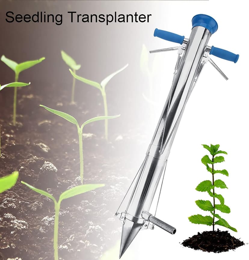 Mokernali Long Handled Bulb Planter Tools Manual Plant Transplanter Hand Dibber Garden Tools with Soft Grip and Pedal for Plants Vegetables Seedling Tool(Dual Handle)