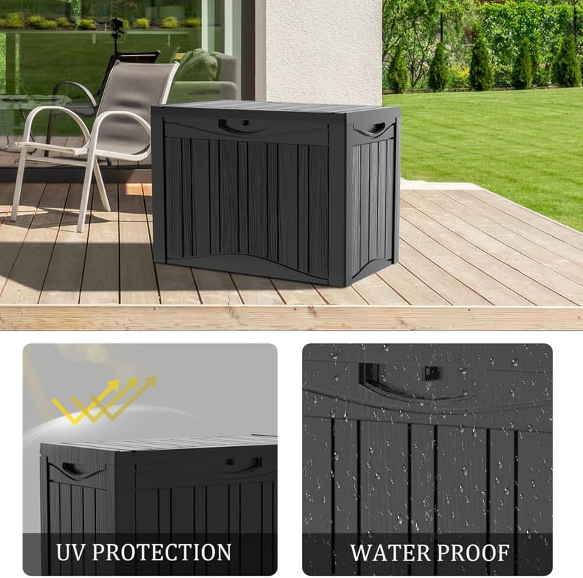 45 Gallon Heavy Duty Outdoor Deck Box with Lockable Lid, All Weather Waterproof Storage for Patio Cushions, Pool Toys, Garden Tools - Rust-Proof Resin Design (Black)