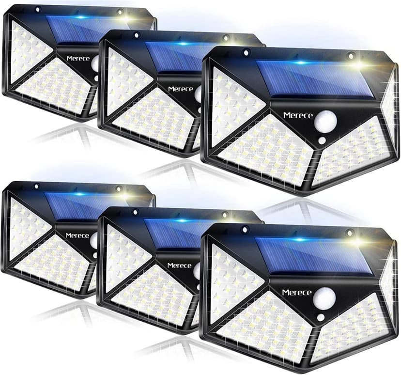 VINHMOR Solar Lights Outdoor 6 Pack, 100LED/3 Modes 270° Lighting Angle Motion Sensor Security Lights, IP65 Waterproof Wall Lights Solar Powered, Bright for Backyard Garden Fence Patio Front Door