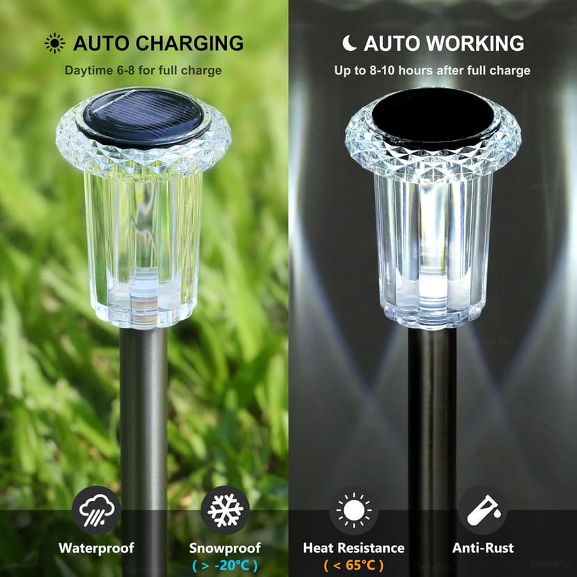 DenicMic Solar Lights Outdoor Pathway Lights 6000K LED Waterproof Acrylic Lamp Head Stainless Steel Stake for Yard Garden Landscape Path Walkway Driveway Patio Lawn (15Pack Cold White)
