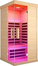 Sauna Room Indoor Far Infrared Saunas Home Canadian Hemlock 1420W Low-EMF Dry Saunas Single Person Spa with Oxygen Bar 7 Color Therapy 33.5 * 33.5 * 70.8 inch