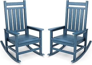 SERWALL HDPE Rocking Chair Set of 2, Outdoord Rocking Chairs for Adult, All Weather Porch Rockers for Lawn Garden, Navy