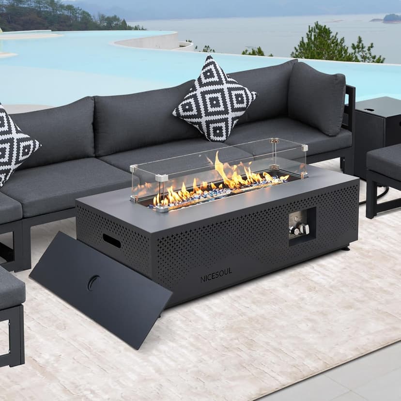 NICESOUL 42'' Propane/Natural Gas Fire Pit Table, Rectangle Firepits with Tank Table, 50000 BTU Modern Outdoor Fireplace with LED Lights for Outside Patio Backyard Deck Porch, CSA Certified, Dark Gray