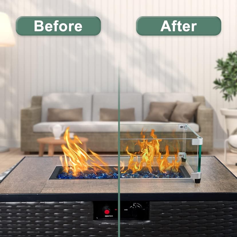 GASPRO 15" x 15" x 6" Fire Pit Glass Wind Guard, Tempered Glass Firepit Table Shield, Thick and Sturdy, with Hard Aluminum Corner Bracket & Rubber Feet, Easy to Assemble
