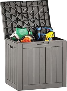 EAST OAK Outdoor Storage Box, 31 Gallon Deck Box Indoor and Outdoor Use, Waterproof Resin Storage Bin for Package Delivery, Patio Cushions, Gardening Tools, Lockable, UV Resistant, Grey