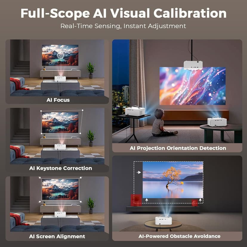 [AI Movin 2.0 System/1200 ANSI/Auto Focus] Projector-4K with WiFi 6 and Bluetooth, 30W DoIby Audio Netflix-Licensed Outdoor-Projector, Lisowod 1080P Smart Portable Proyector with HDR10+ 2025 Upgraded