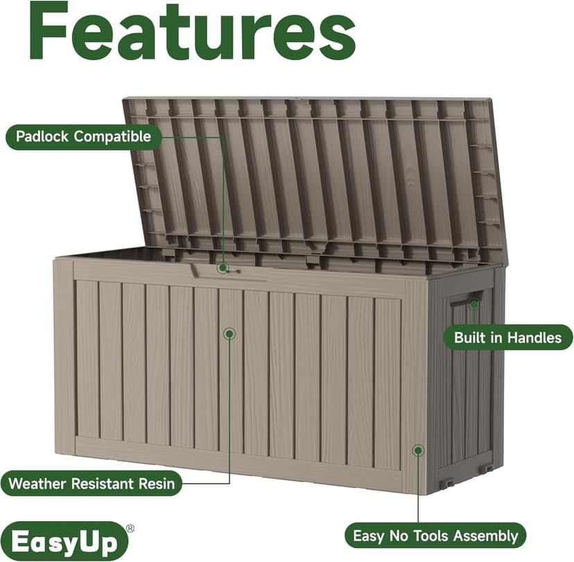 75 Gallon Outdoor Storage Box, Resin Waterproof UV-Resistant Deck Box, Reinforced Stability for Patio, Garden, and Poolside, Striped Beige