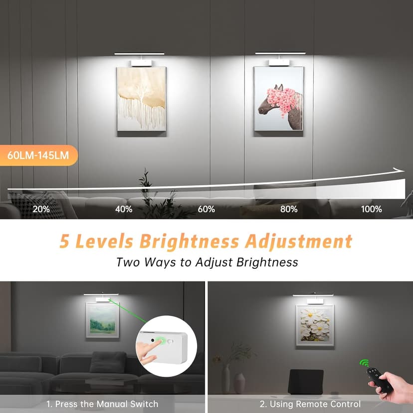Picture Light with Remote, 15.35inch Wireless Rechargeable Battery Wall Light for Paintings, 3 Colors Paintings Light Dimmable and Timer Metal Art Light for Display, Wall, Artwork, Gallery (White)