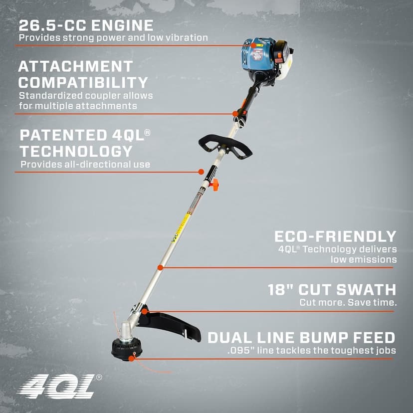 SENIX GTS4QL-M2 4QL 31.5 cc Full Crank Gas String Trimmer and Edger Lawn Tool with Straight Shaft, Front D-Handle, Bump Feed, 17.7 Inch Cutting Width