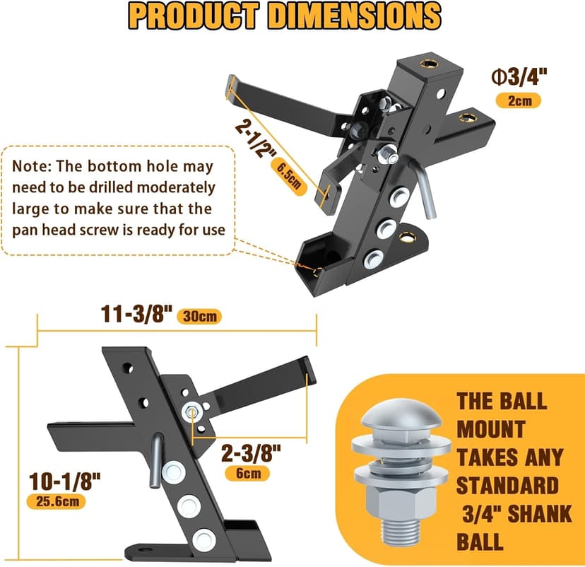Eapele Adjustable Trailer Hitch for Lawn Mower, Garden Tractor Trailer Hitch, Compatible with John Deere Ariens Cub Cadet Poulan Pro Husky Husqvarna Craftsman Riding Mower