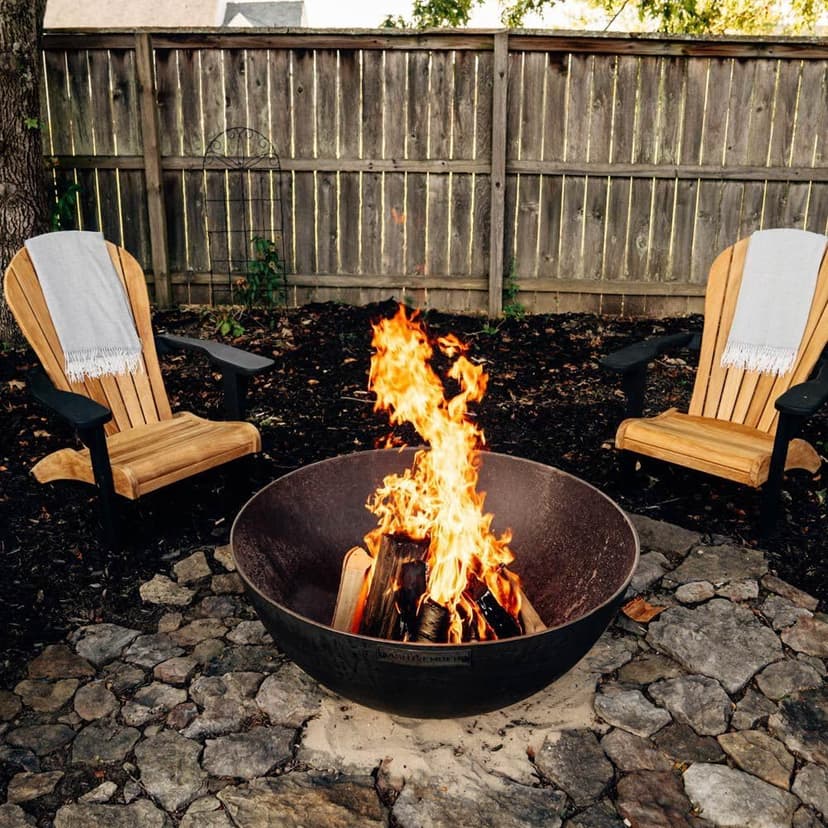 Ash & Ember 42" Hemisphere Fire Pit, Wood Burning Backyard Fireplace, Round Flat Flanged Base, Cast Iron Patina Fire Bowl, Portable Outdoor Firepit Ideal for Backyard Parties and Camping